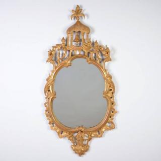 Appraisal: Unusual Continental Rococo giltwood wall mirror th th c architectural