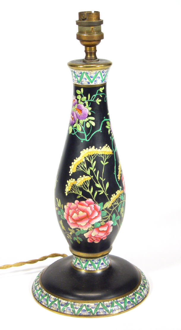 Appraisal: Cetemware pottery lamp base hand coloured and transfer printed with