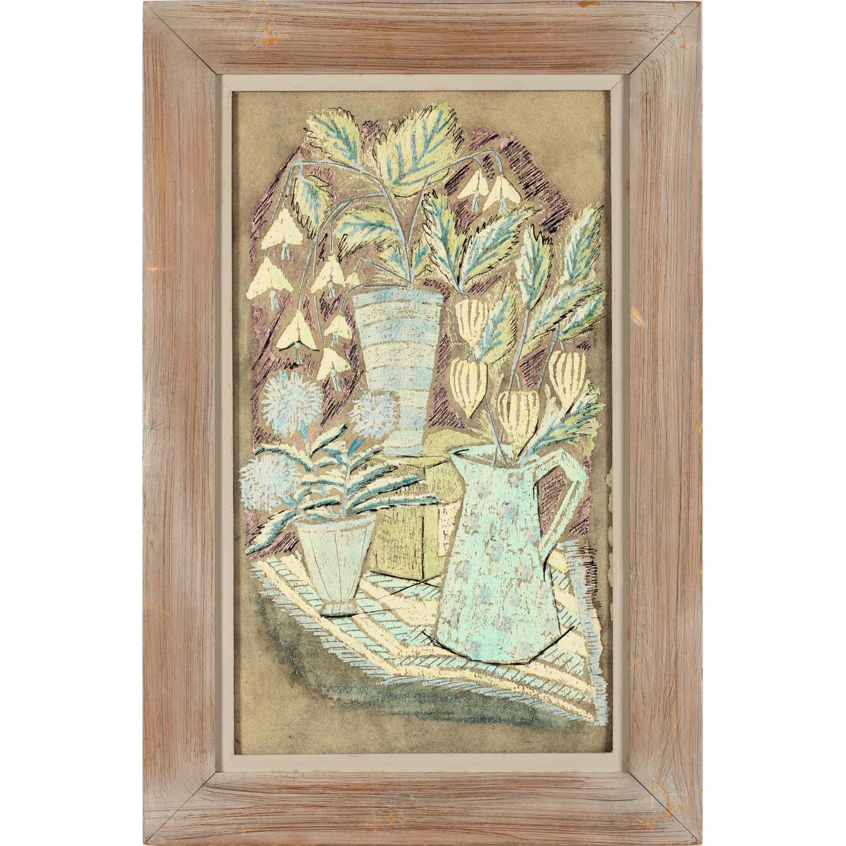 Appraisal: Peggy Dodge NC Floral Still Life wax resist on board