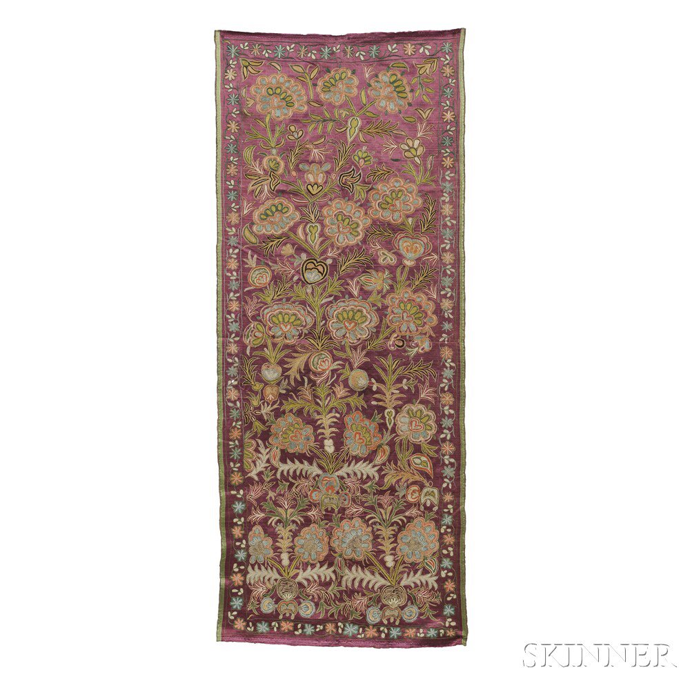 Appraisal: Ottoman Silk Panel mid- th century the light aubergine ground