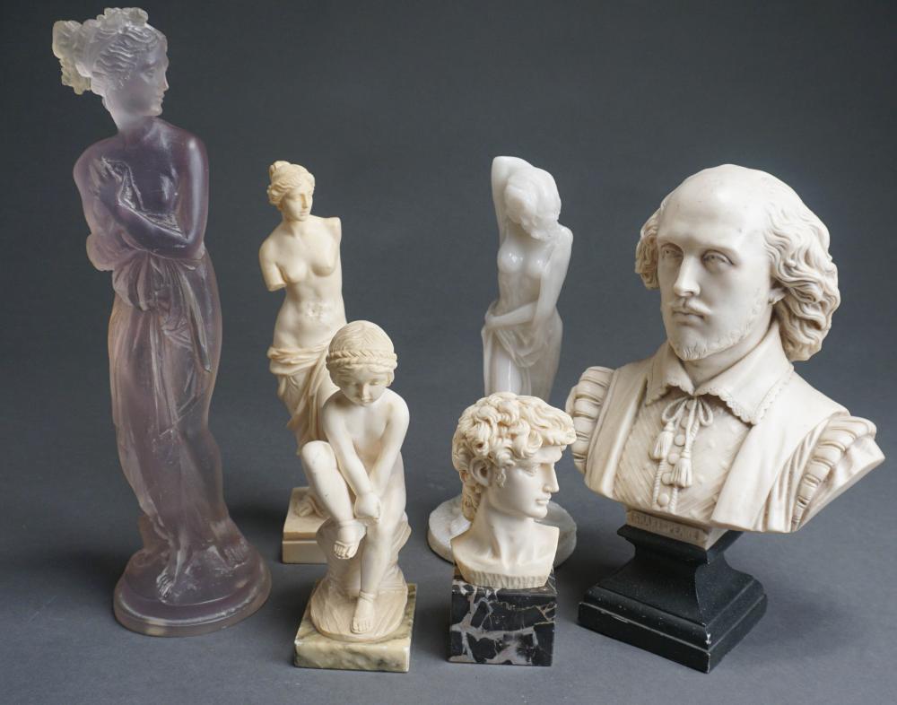 Appraisal: GROUP OF CARVED COMPOSITE BUSTS AND CLASSICAL FIGURES H OF