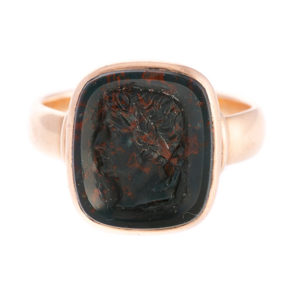 Appraisal: An Antique Bloodstone Roman Cameo Ring in K K rose