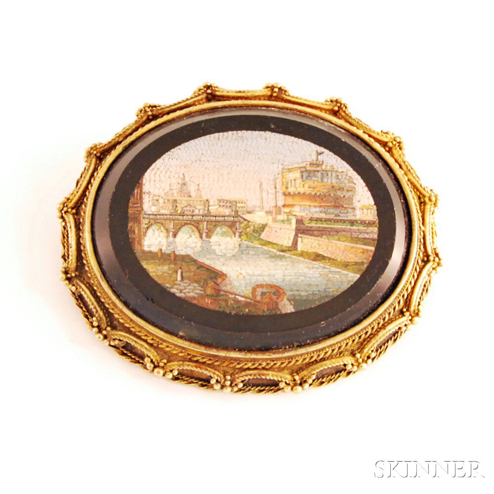 Appraisal: Micromosaic Brooch depicting an Italian canal at dawn in a