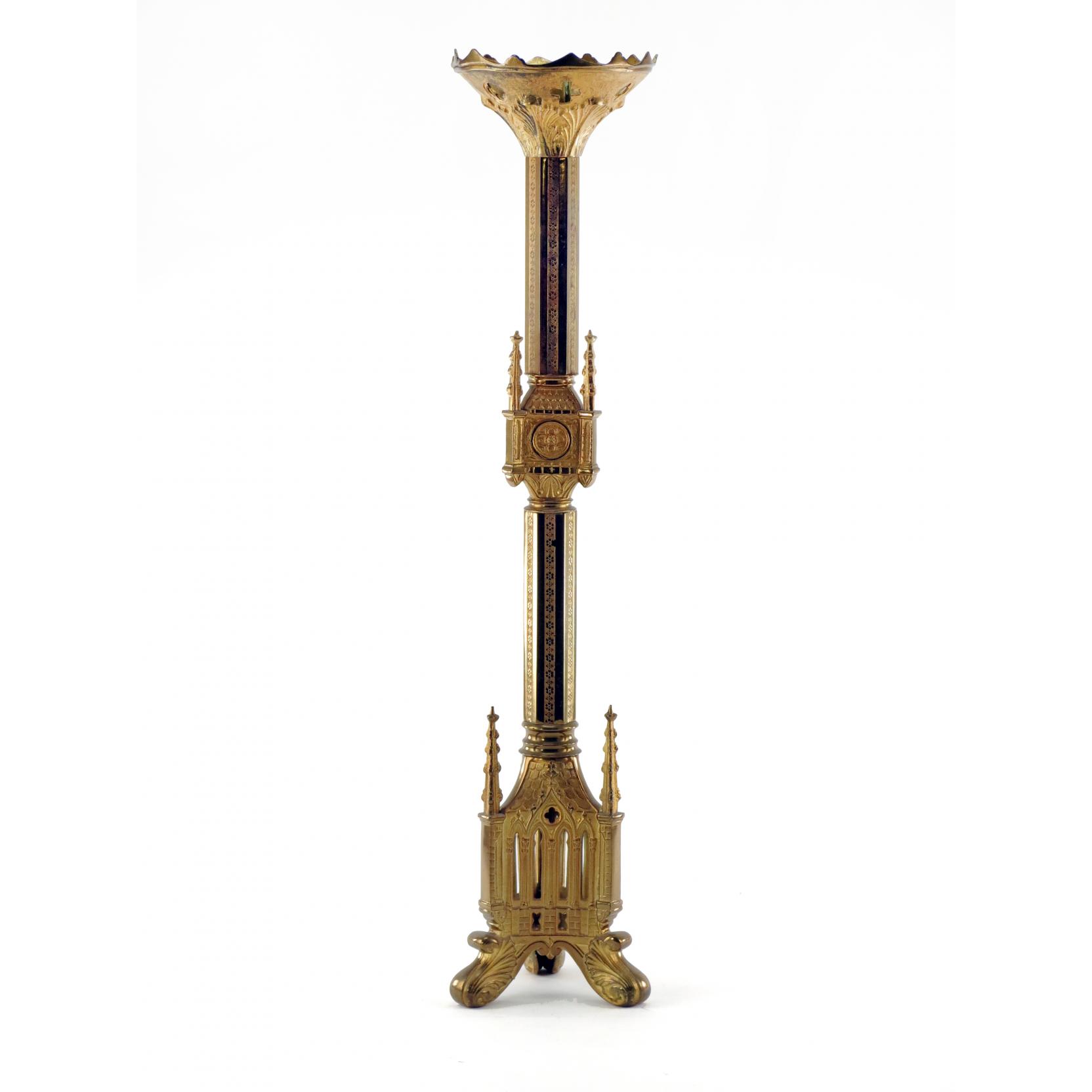 Appraisal: Gothic Revival Tall Candlestick circa gilt brass in tall Good