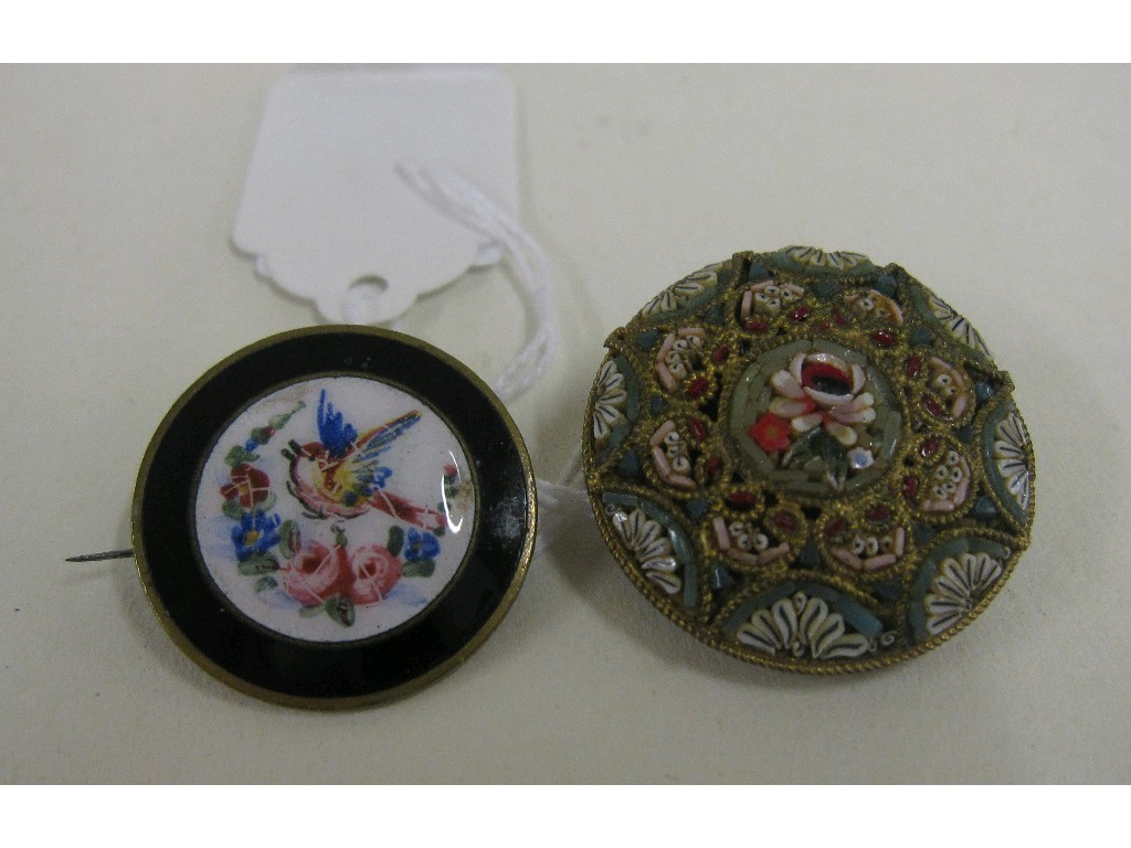 Appraisal: Lot comprising a micro mosaic brooch and an enamel flower