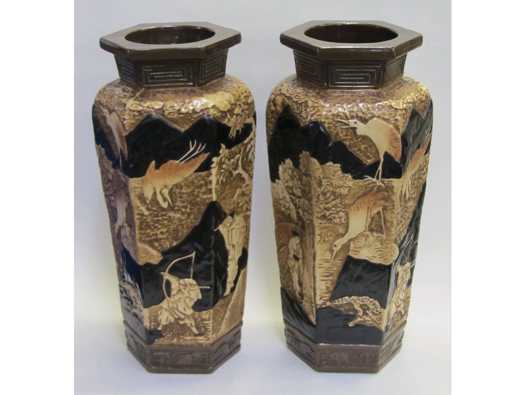 Appraisal: Pair of Bretby vases decorated with oriental scenes