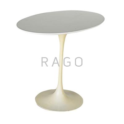 Appraisal: BURKE Tulip side table USA s Painted metal and laminate