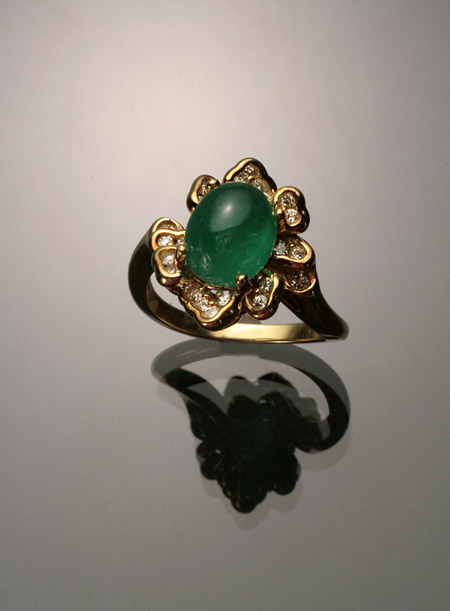 Appraisal: -Karat Yellow-Gold Emerald and Diamond Dinner Ring Set with one