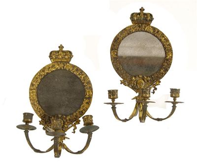 Appraisal: A pair of th century cast gilt brass three branch