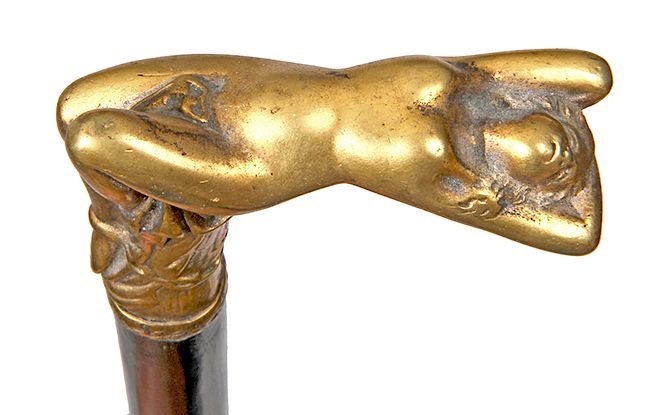 Appraisal: Erotic Defensive Cane- Ca - A bronze gold plated handle