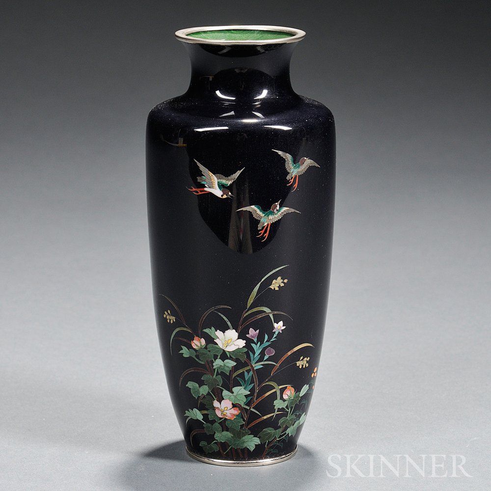 Appraisal: Cloisonne Vase Japan early th century decorated with three birds