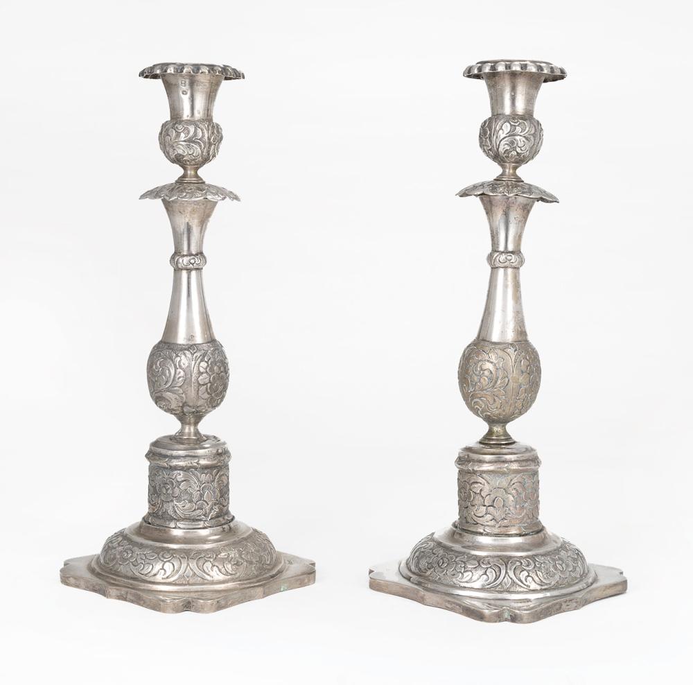 Appraisal: Pair of Imperial Russian Zolotnik Silver Candlesticks Kamenetz-Podolsk assay mark