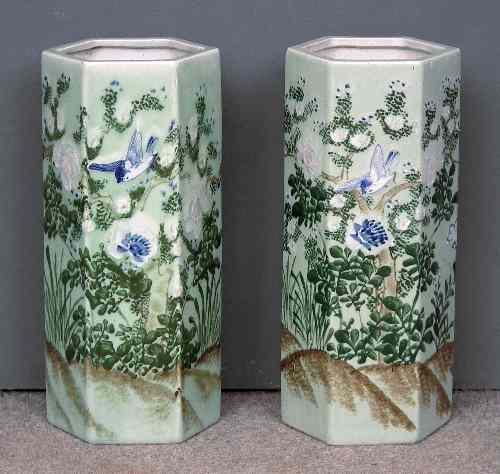 Appraisal: A pair of Chinese green celadon glazed porcelain hexagonal umbrella