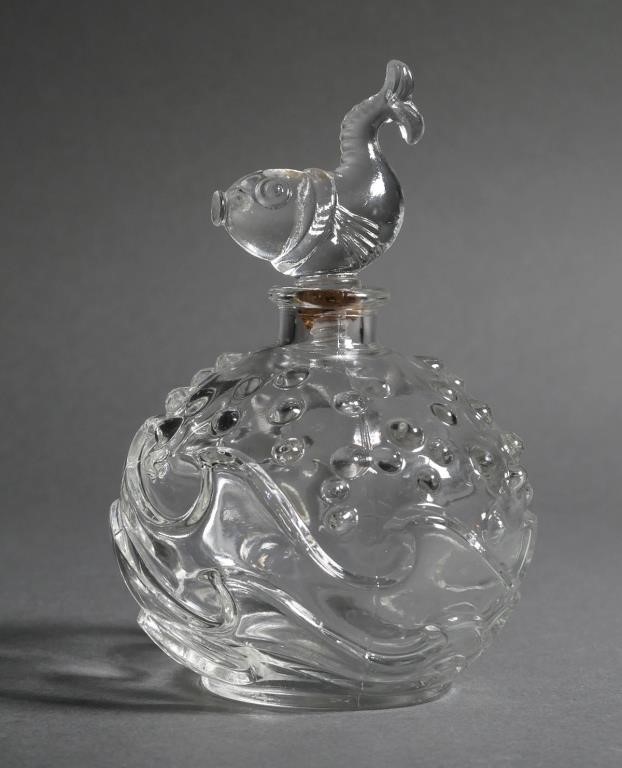 Appraisal: Pressed glass perfume bottle flacon has waves and bubbles pattern