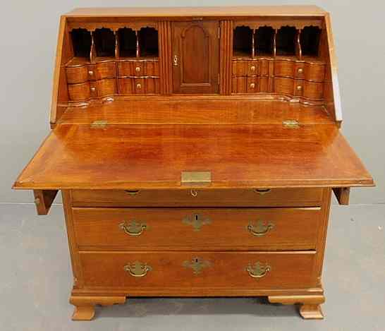 Appraisal: Delaware Chippendale cherry slant lid desk c with a pigeonholed