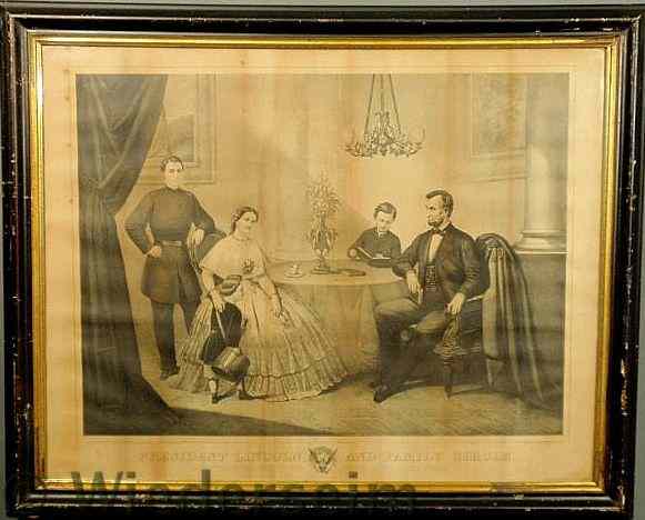 Appraisal: Large framed and colored print of President Lincoln and Family