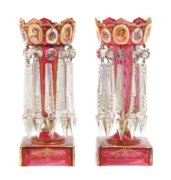 Appraisal: Pair of Enameled Bohemian Glass Girandoles each of baluster form