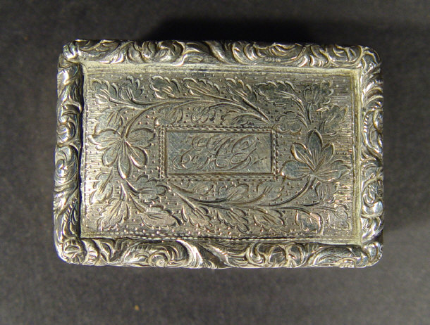 Appraisal: Georgian rectangular silver viniagrette the lid and base chased with