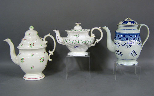 Appraisal: Two creamware teapots h h together with a pearlware teapot