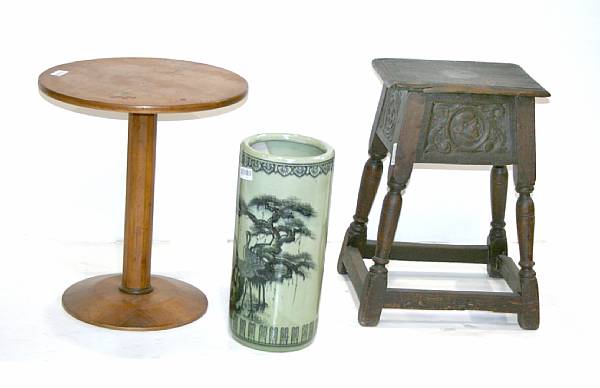 Appraisal: A Victorian oak stool together with a Contemporary hardwood pedestal