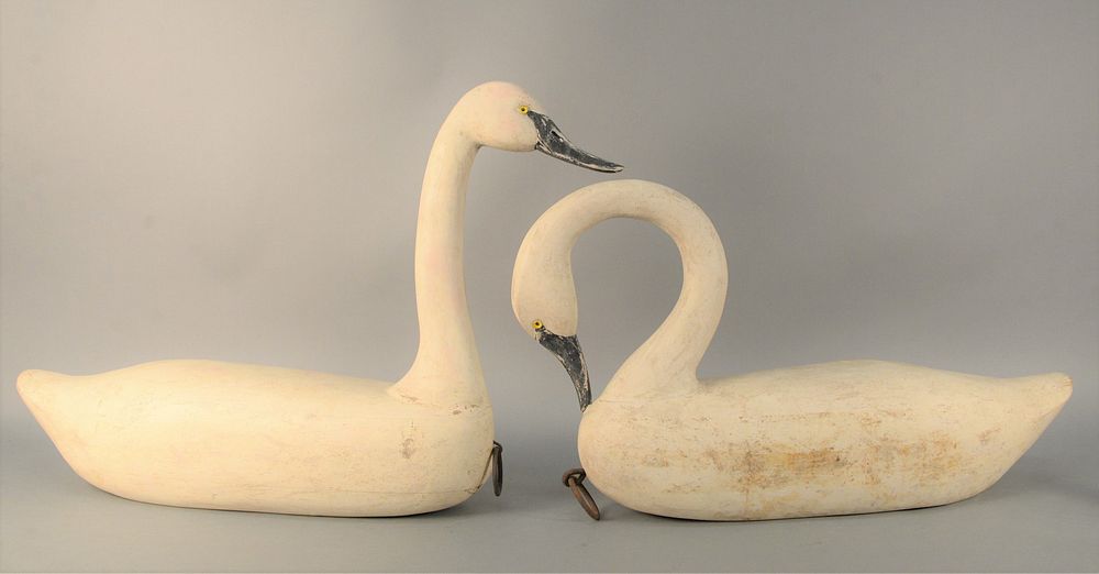 Appraisal: Pair of Carved Swans one with head up marked Carved