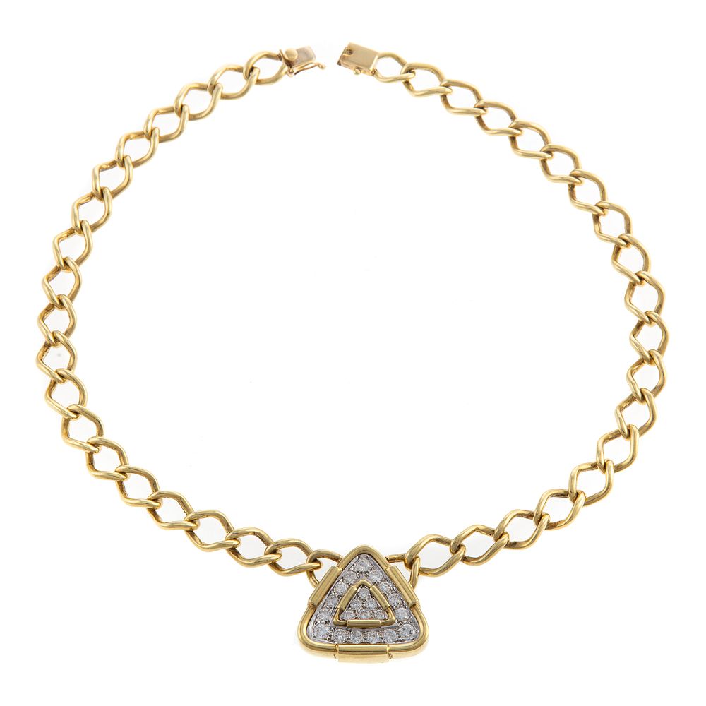 Appraisal: A Curb Link Necklace with Diamond Pendant in K K