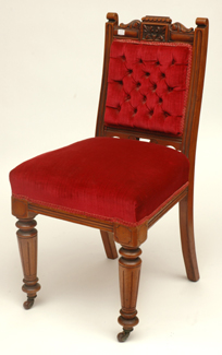 Appraisal: FOUR EDWARDIAN MAHOGANY SALON CHAIRS Each with buttoned velvet upholstery