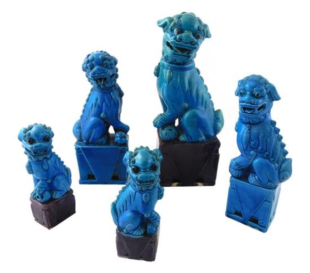 Appraisal: ASIAN Five turquoise foo dog figures Chinese late th early