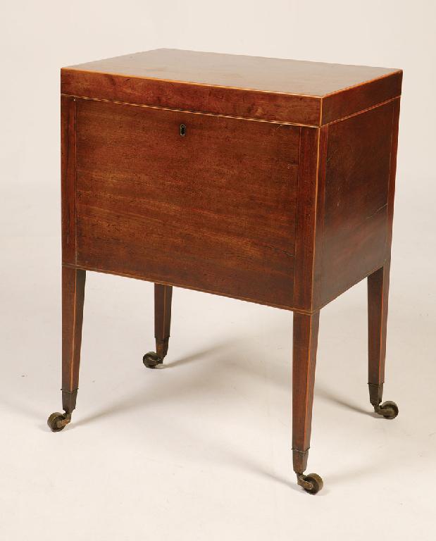 Appraisal: A LATE GEORGE III MAHOGANY CELLARETTE of Sheraton design with