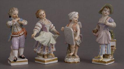 Appraisal: THREE MEISSEN PORCELAIN FIGURES OF CHILDREN AND AN ALLEGORICAL FIGUREEach