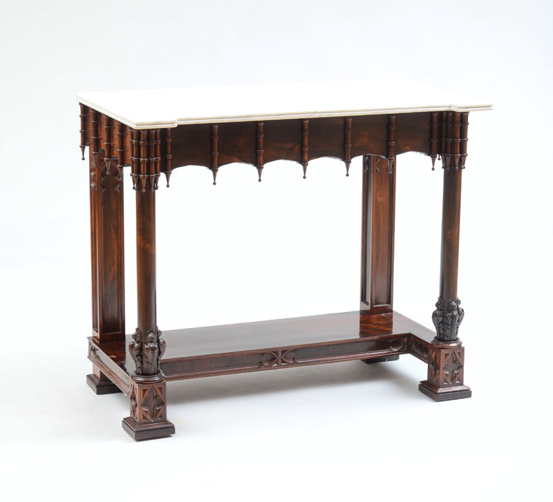 Appraisal: GOTHIC CARVED ROSEWOOD MARBLE-TOP PIER TABLE PROBABLY NEW YORK C