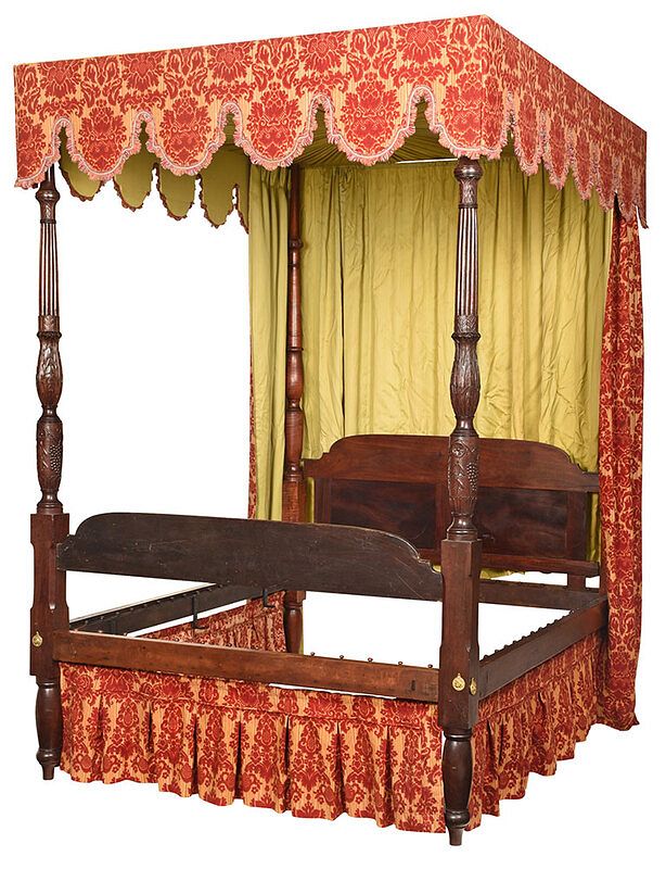 Appraisal: Fine Southern Mahogany and Tiger Maple Bedstead probably Virginia or