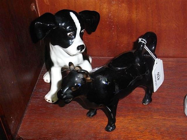 Appraisal: A SYLVAC POTTERY MODEL of a puppy and a Jackfield