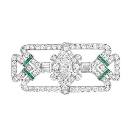 Appraisal: Diamond and Emerald Brooch Estimate -