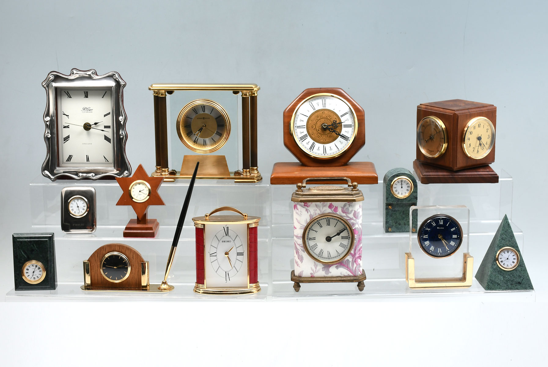 Appraisal: PC CLOCK COLLECTION INCLUDING STERLING Comprising names such as Seiko