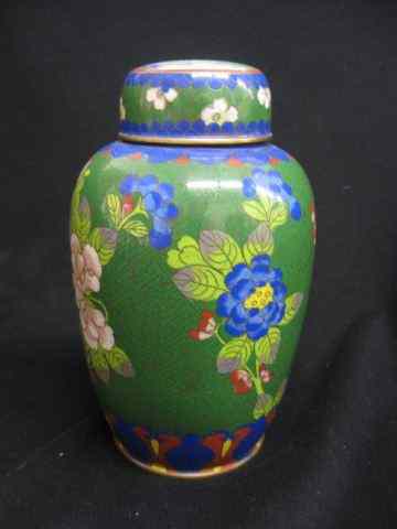 Appraisal: Chinese Cloisonne Urn rich floral green field '' excellent