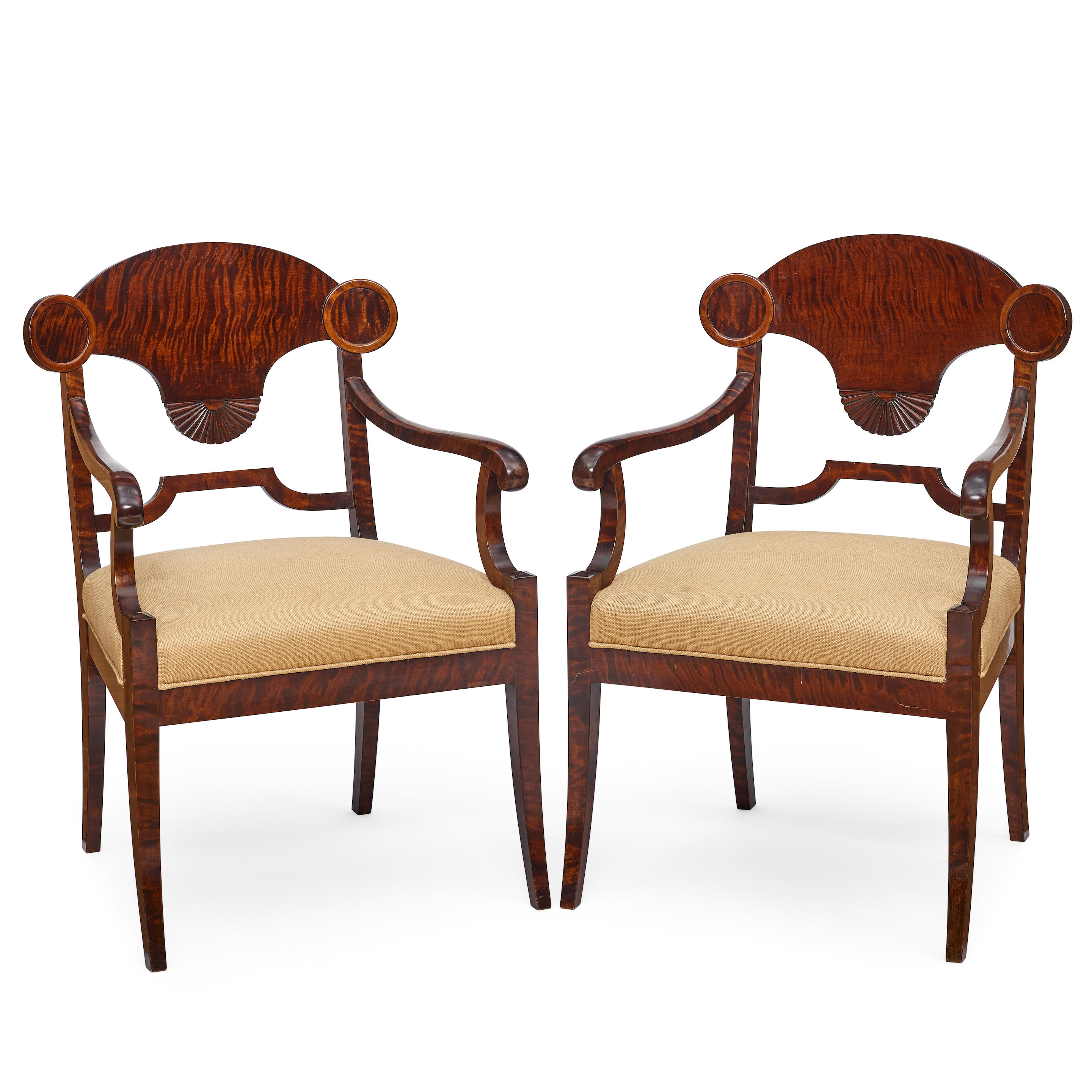 Appraisal: A PAIR OF BALTIC NEOCLASSICAL STYLE MAHOGANY OPEN ARMCHAIRS height