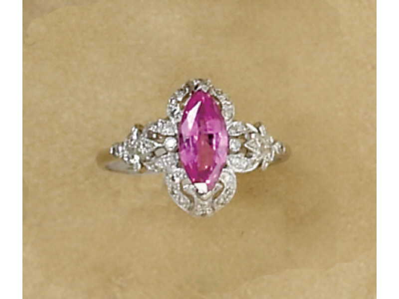 Appraisal: PINK SAPPHIRE AND DIAMOND RING k white gold ring set