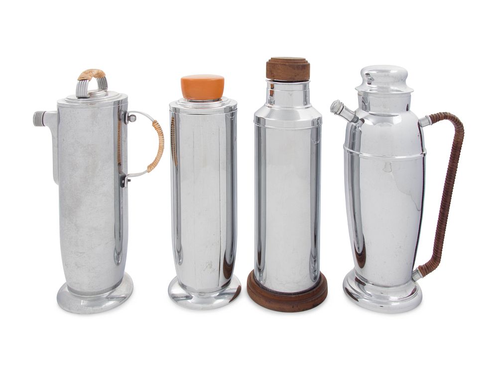 Appraisal: A Group of Four Chromed Metal Cocktail Shakers A Group