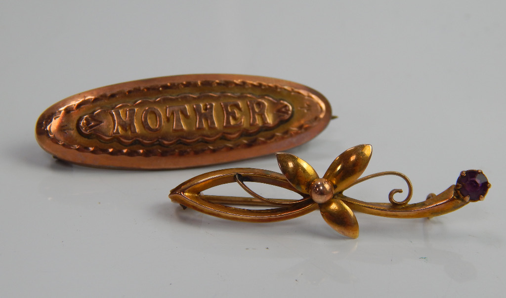 Appraisal: Two brooches including a Mother brooch in Victorian style marked