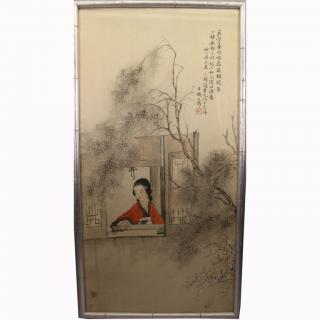 Appraisal: Signed Antique Chinese W c of Woman in a Window