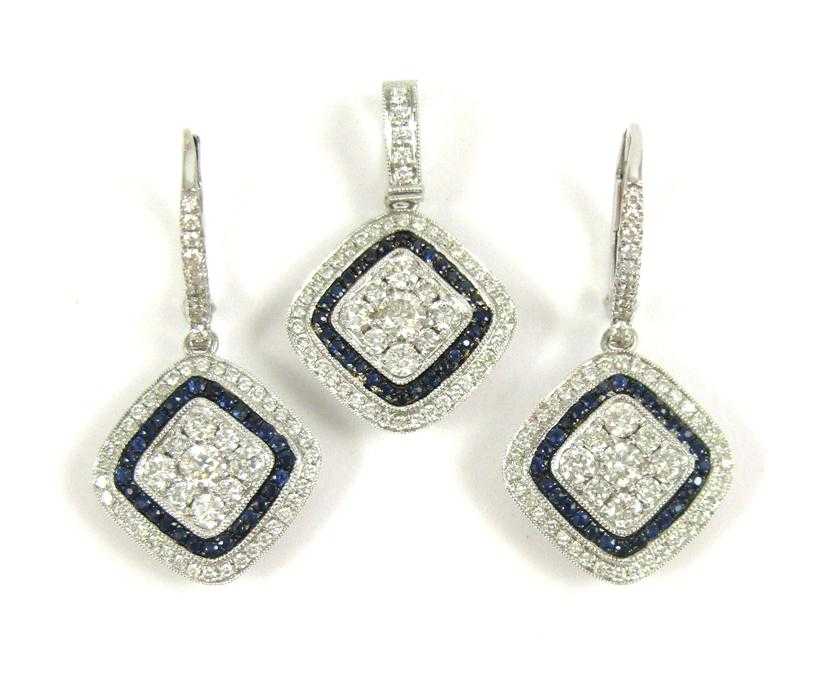 Appraisal: THREE ARTICLES OF DIAMOND AND SAPPHIRE JEWELRY with two AGI