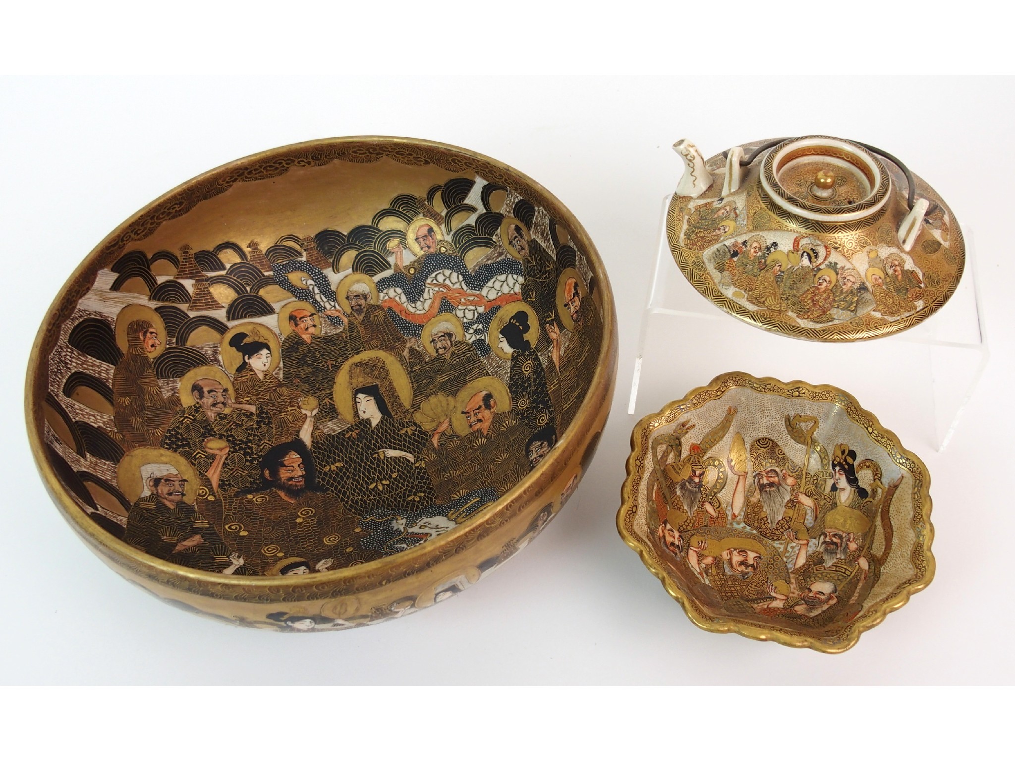 Appraisal: A Satsuma bowlpainted with Kannon and immortal figures signed cm