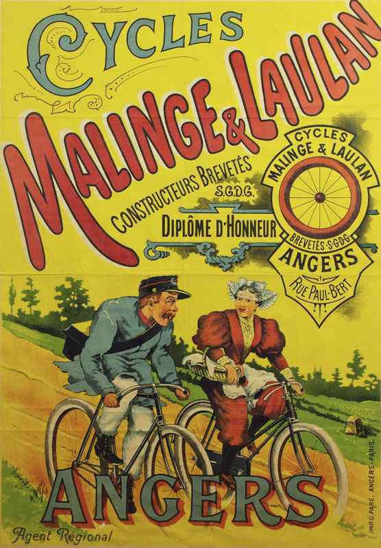 Appraisal: MALINGE LAULAN FRENCH BICYCLE ADVERTISING POSTER Lithograph poster depicting mailman