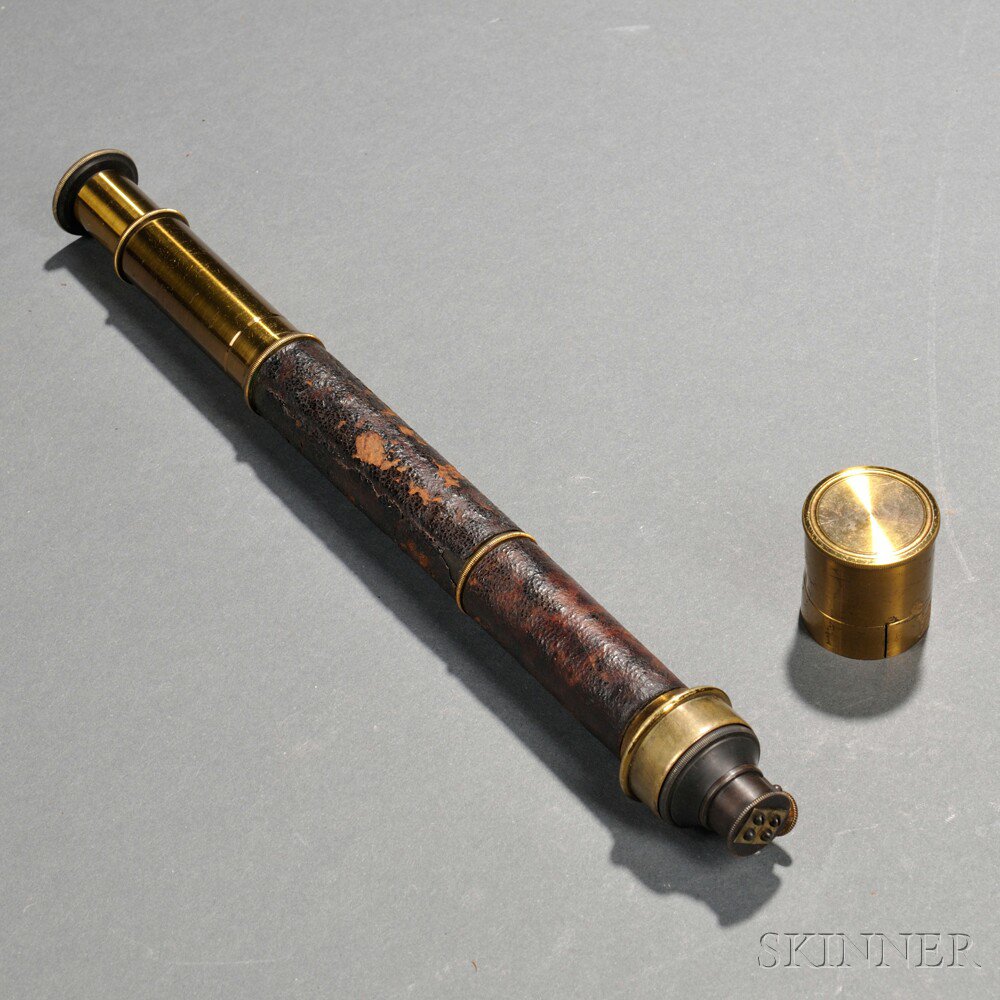 Appraisal: Brass and Leather Handheld Spectroscope the -in leather-bound brass instrument