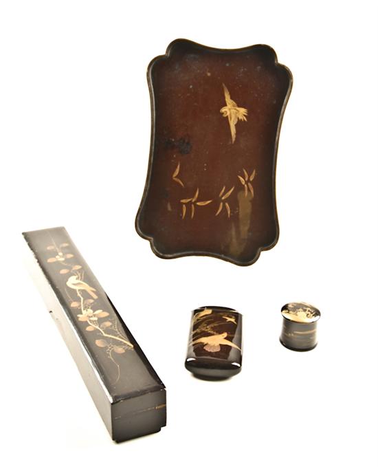 Appraisal: A Lot of Asian Lacquerware a fan box a cheroot