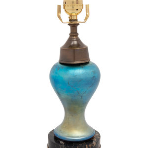 Appraisal: An Aurene Glass Vase Mounted as a Lamp Early th