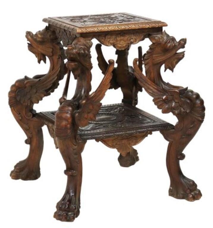 Appraisal: Italian Renaissance Revival carved walnut side table late th c