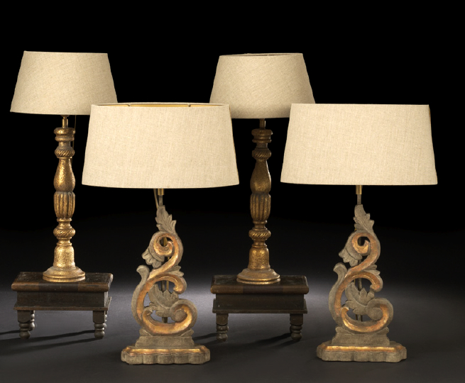 Appraisal: Pair of Italian Carved Gray-Painted and Parcel-Gilded Wooden Flat-Back Garnitures