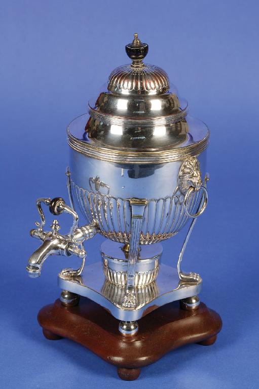 Appraisal: AN ELECTROPLATED TEA URN of circular tapering form with a